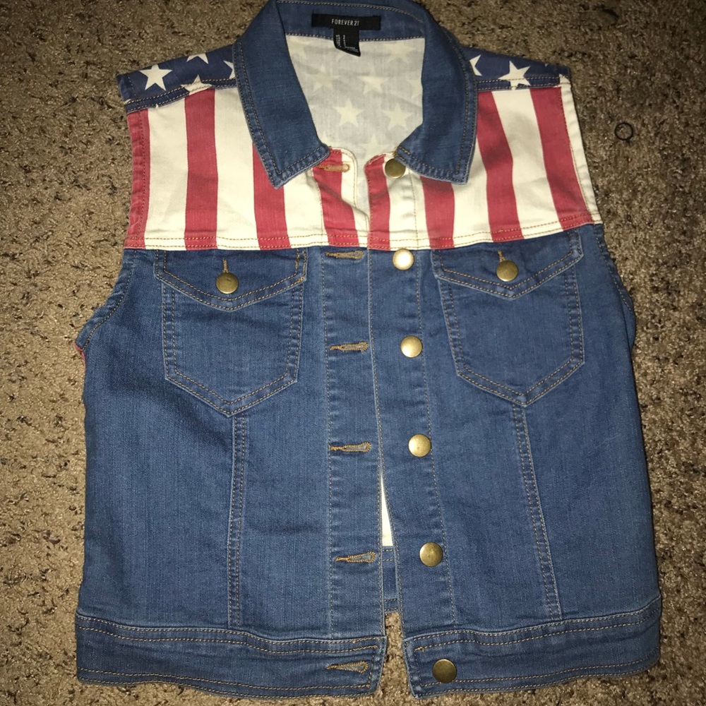f21 american flag jean jacket